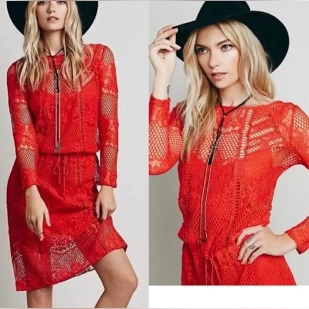 FREE PEOPLE Luna Lace Dress in Pimento - Picture 5 of 12